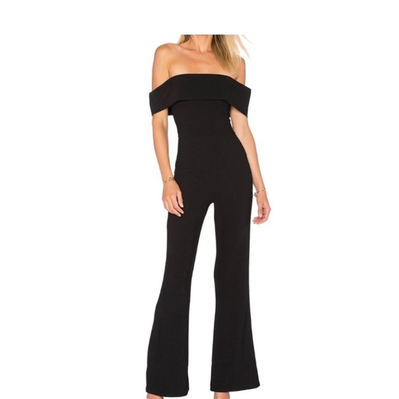 by the way x Revolve Aubrey Black Off-Shoulder Jumpsuit with Flared Legs - Picture 1 of 9
